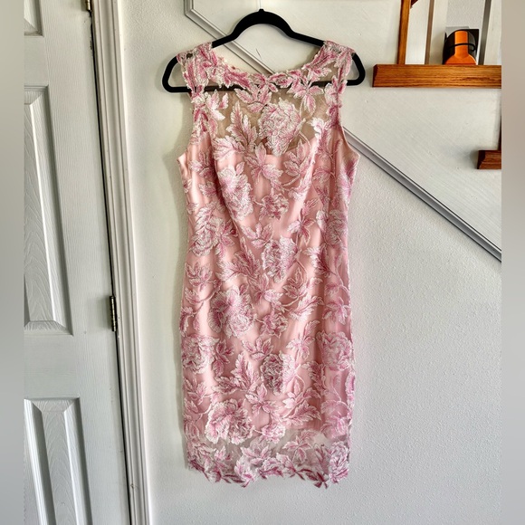 Tadashi Shoji Pink Floral Lace Midi dress NWOT 1st photo is true color. - Picture 1 of 5